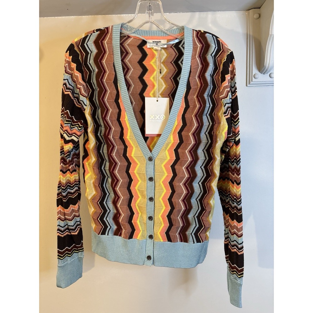 Missoni Zigzag Knit Cardigan in Blue, Yellow, Brown, Black